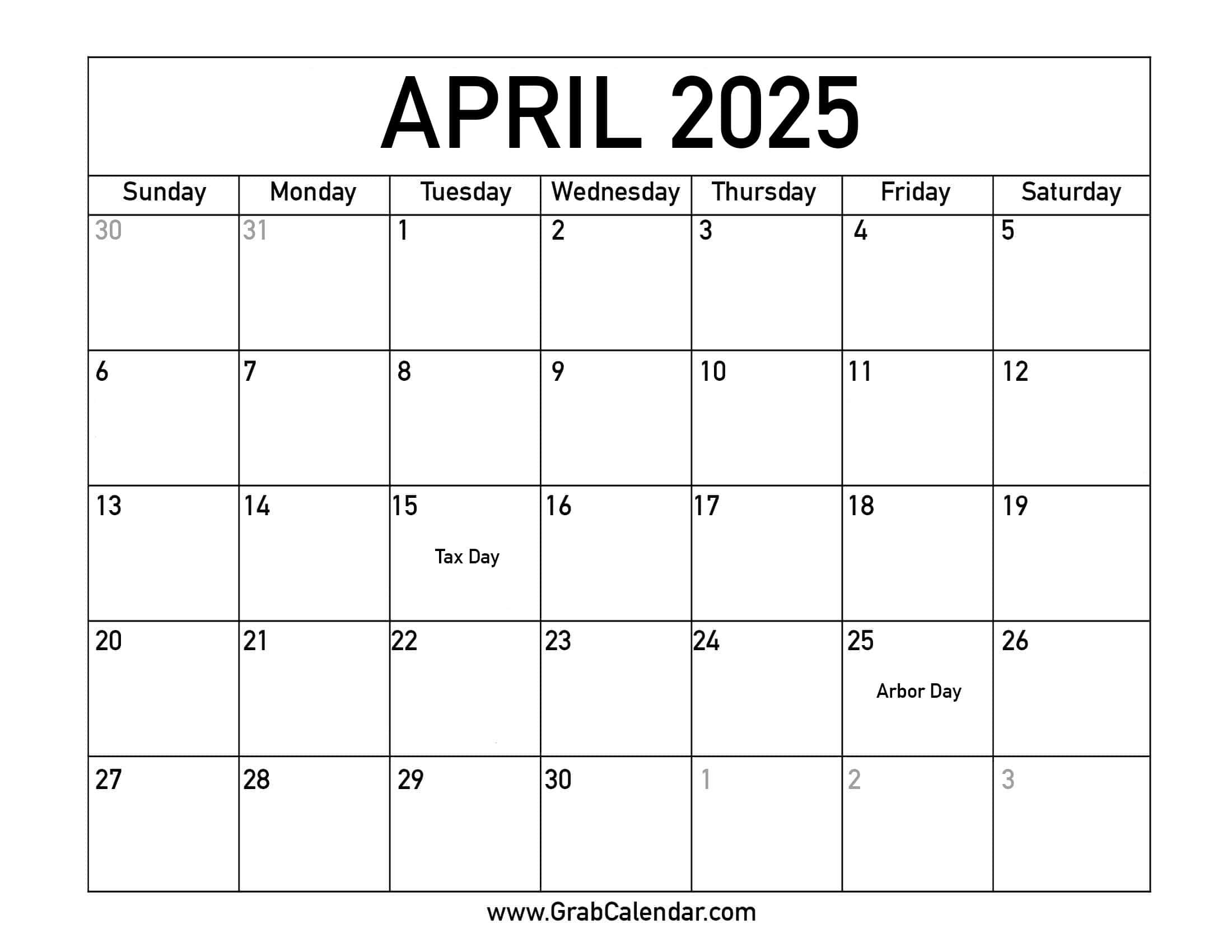 Printable April 2025 Calendar in April 2025 Calendar with Holidays Printable