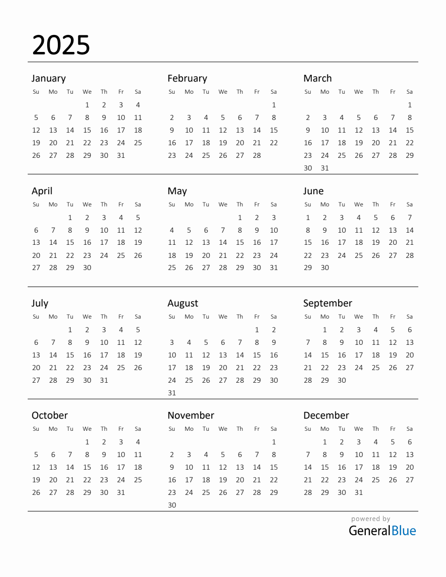 Printable Calendar For 2025 inside Time and Date Printable Calendar 2025