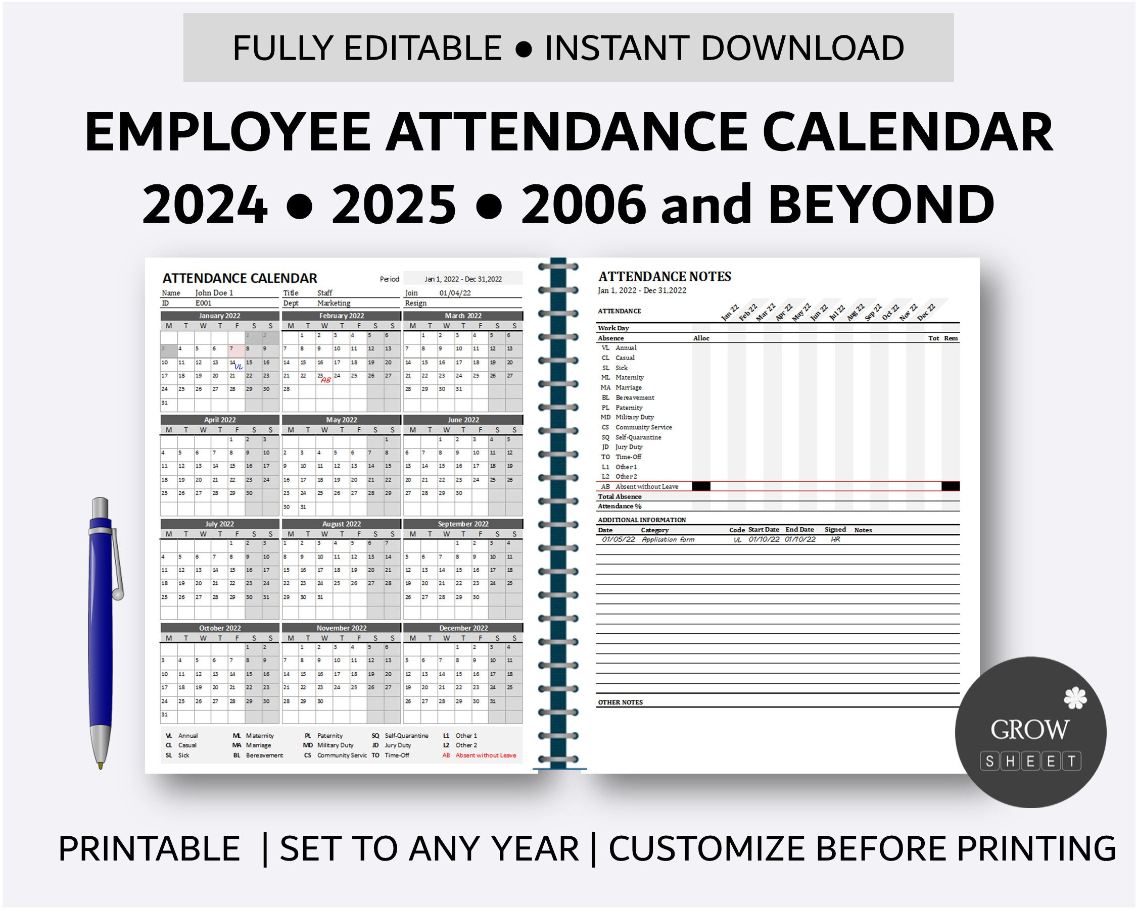 Printable Employee Attendance Calendar Custom Attendance Calendar inside Employee Attendance Calendar 2025 Printable