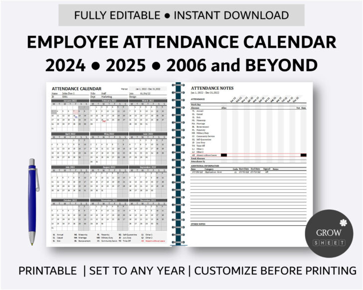 Printable Attendance Calendar 2025