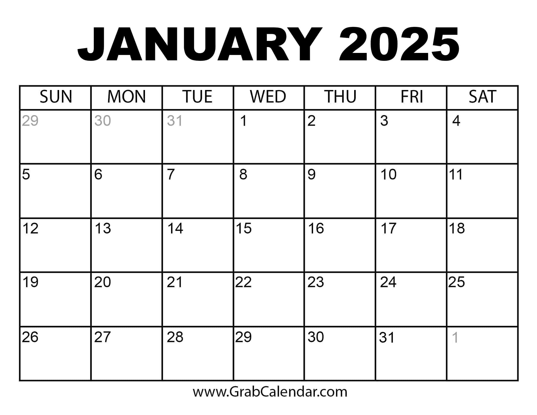 Printable January 2025 Calendar for January 2025 Printable Calendar Wiki