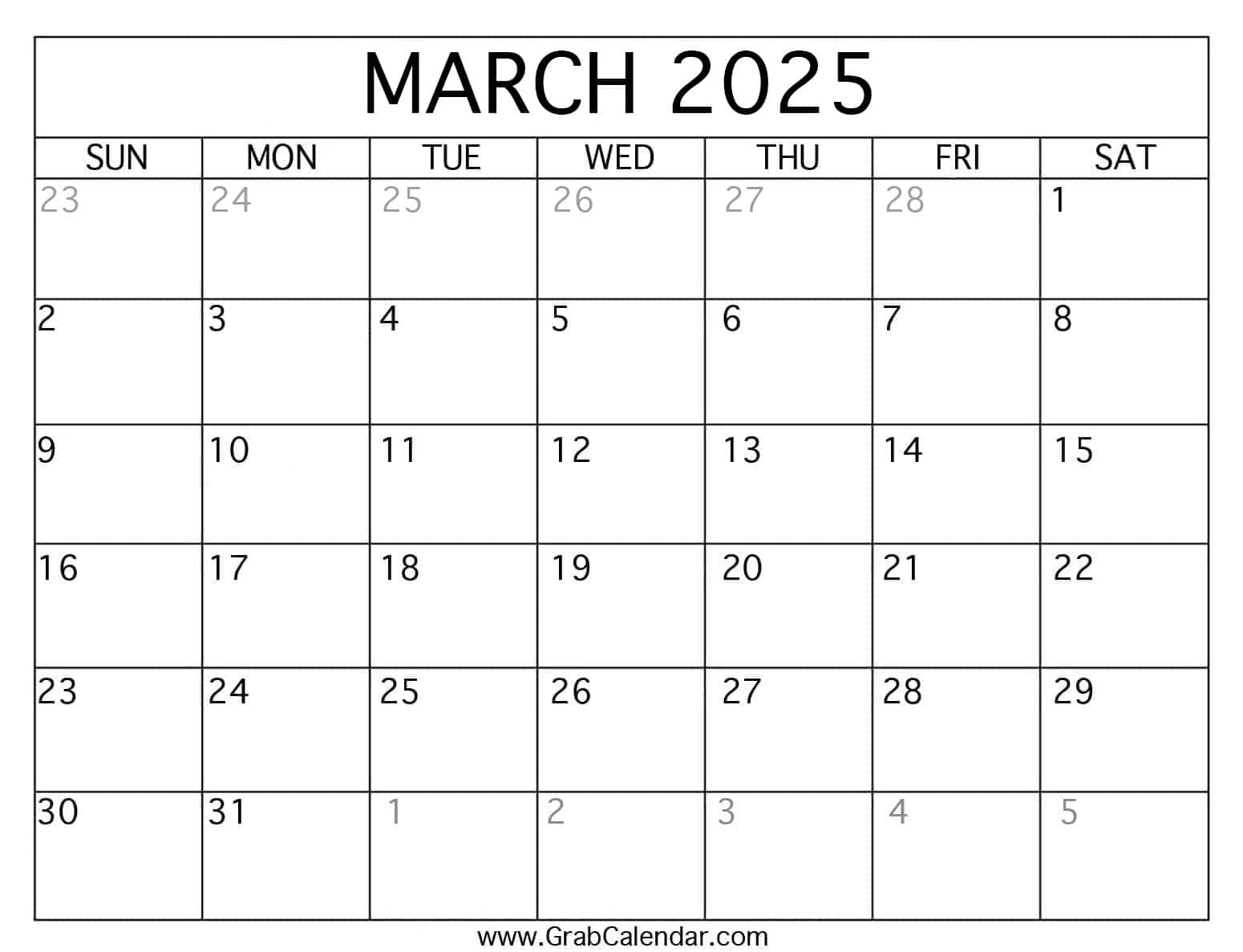 Printable March 2025 Calendar in Calendar For March 2025 Printable