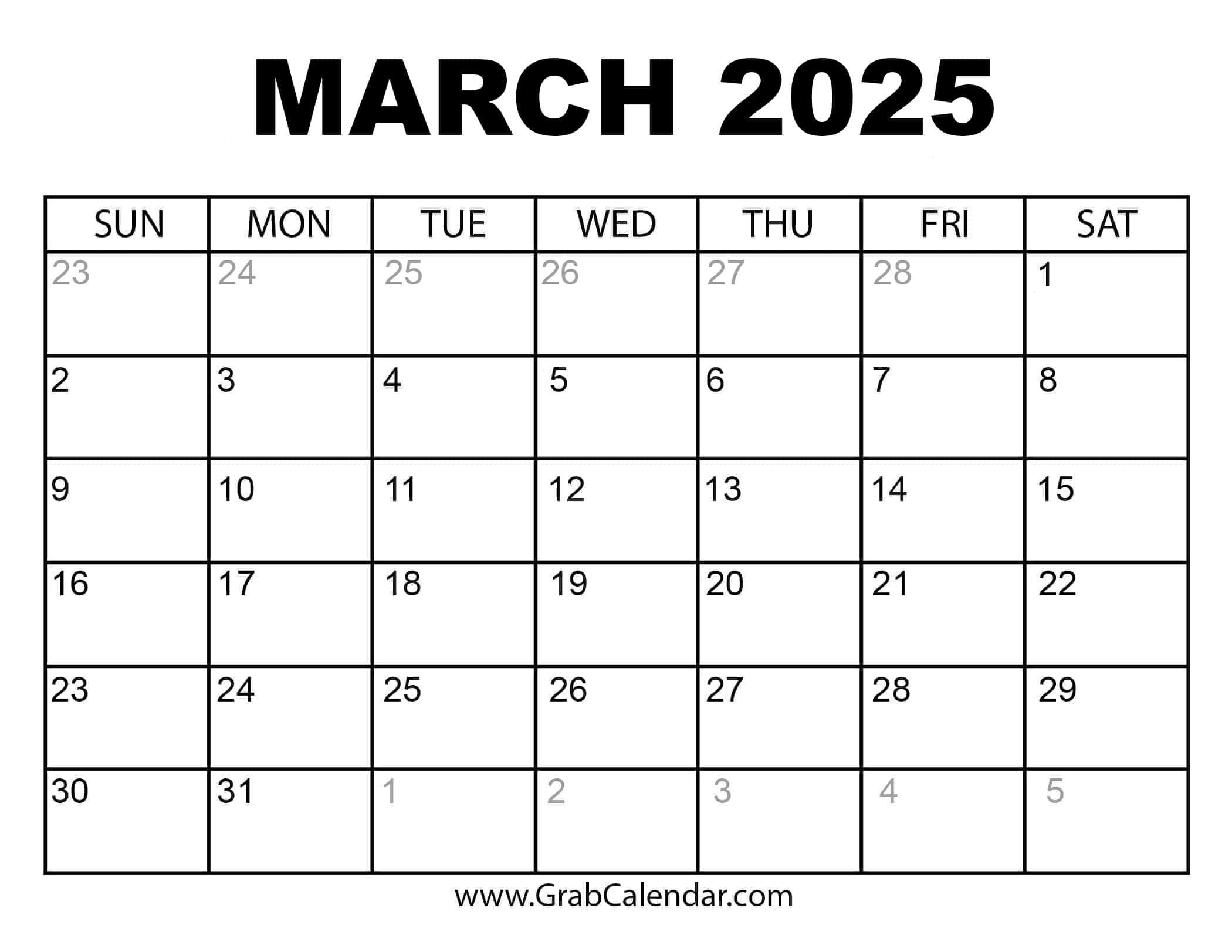 Printable March 2025 Calendar inside Printable Calendar March April 2025