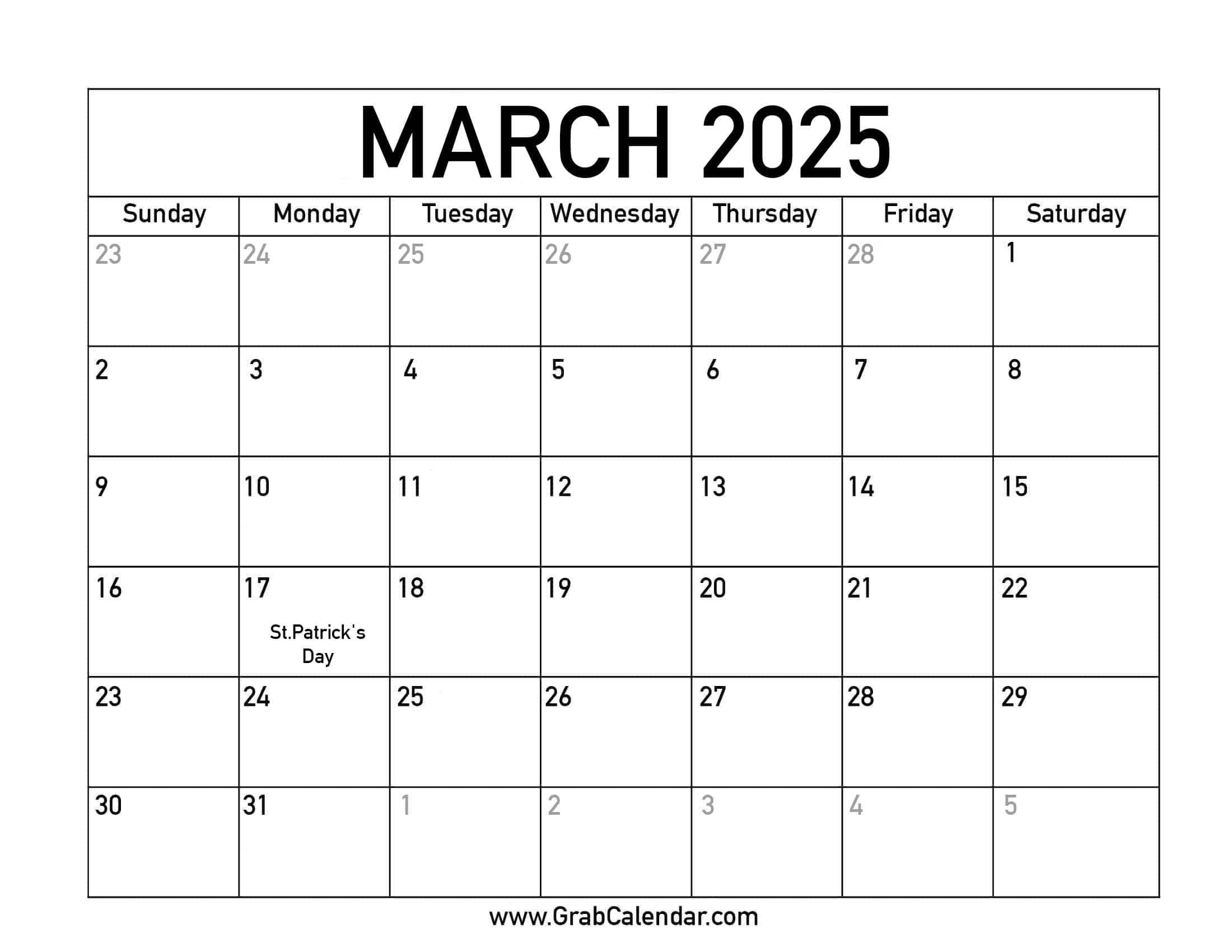 Printable March 2025 Calendar pertaining to March 2025 Calendar Printable With Holidays