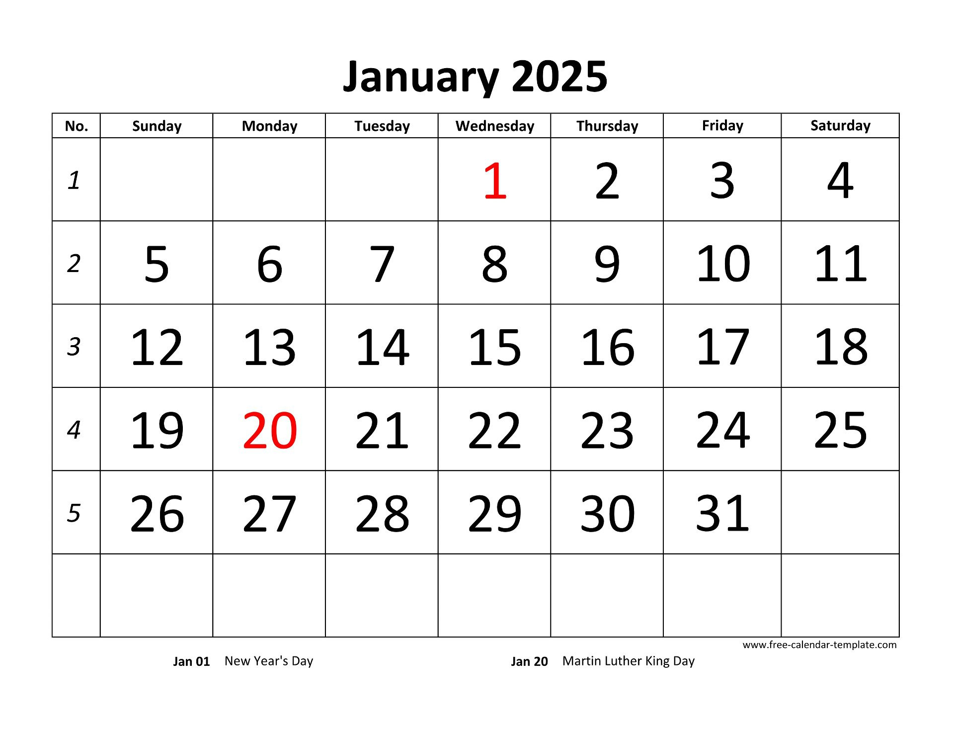 Printable Monthly Calendar 2025 | Free-Calendar-Template for 2025 Calendar Monthly Printable Free