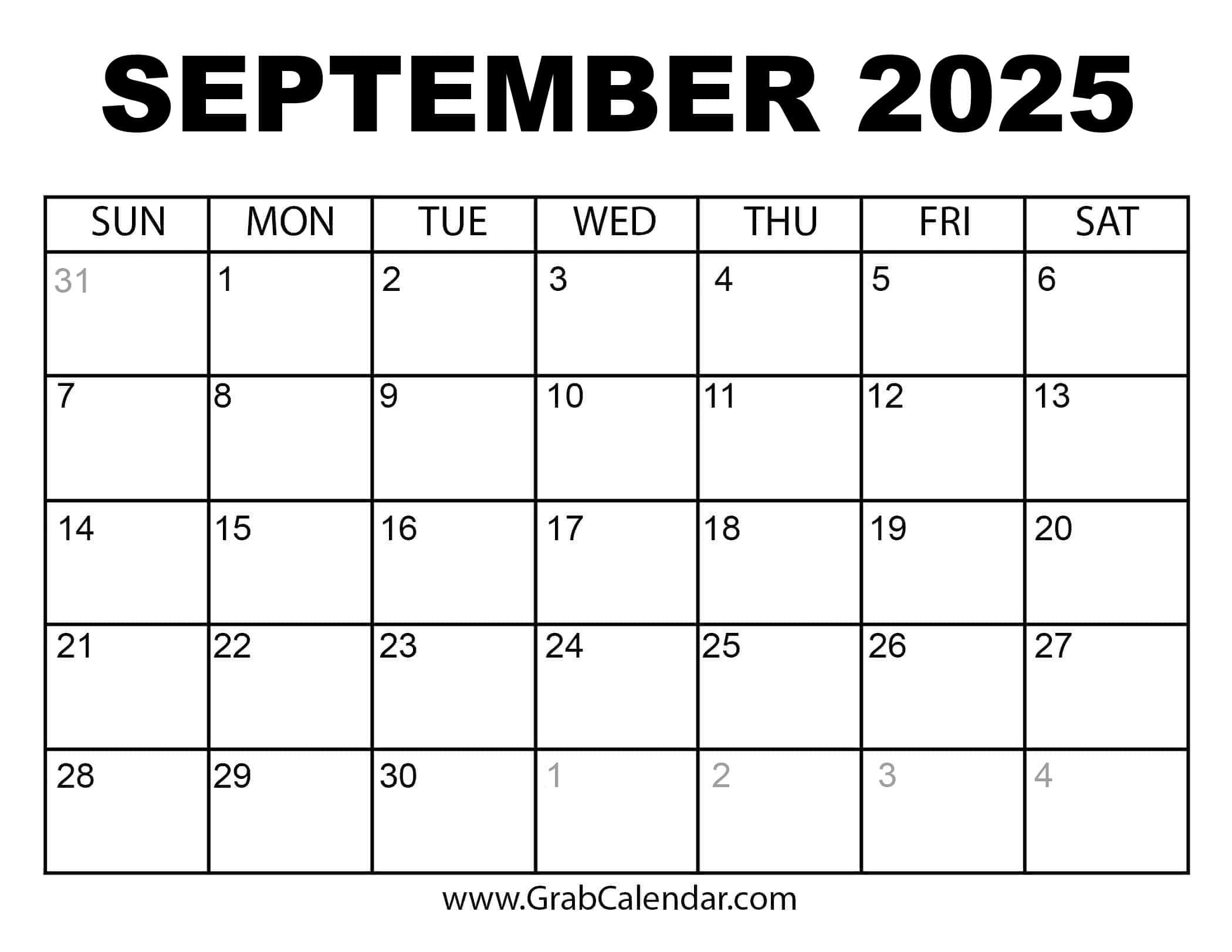 Printable September 2025 Calendar with regard to September Apointment Calendar 2025 Printable