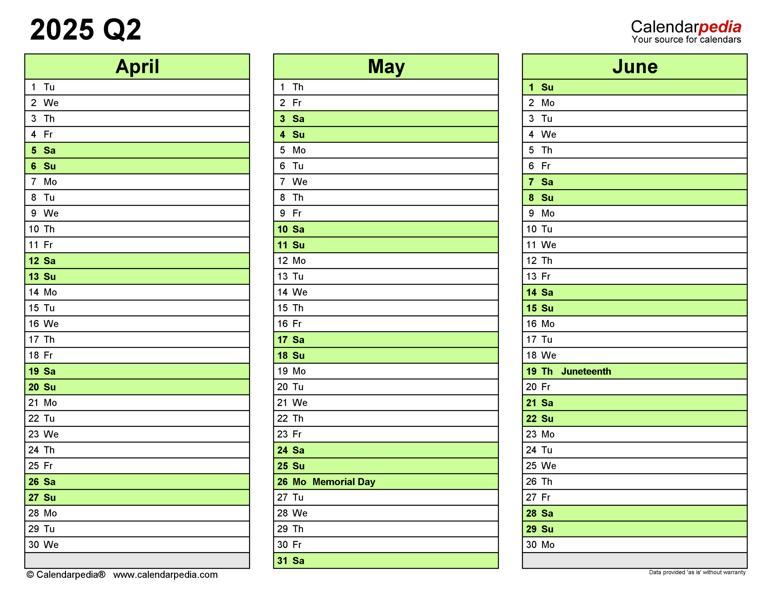 Quarterly Calendars 2025 - Free Printable Word Templates for 3 Month Printable Calendar 2025