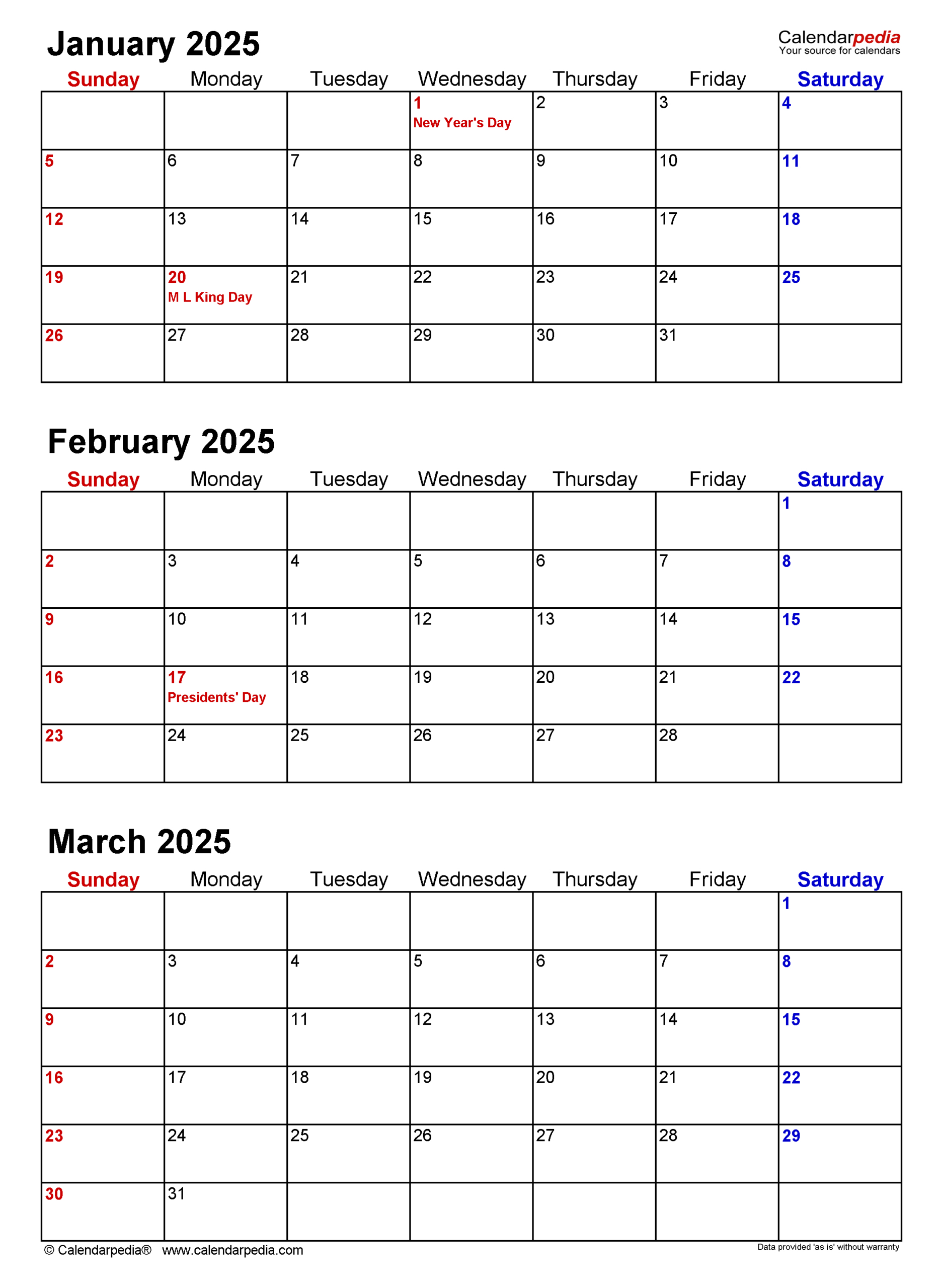 Quarterly Calendars 2025 - Free Printable Word Templates for Q1 2025 Calendar Printable