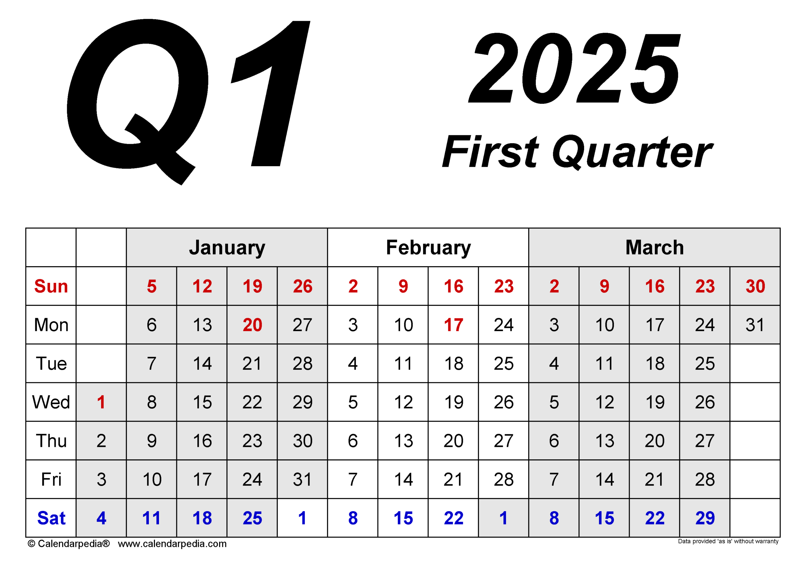 Quarterly Calendars 2025 - Free Printable Word Templates inside Q1 2025 Calendar Printable