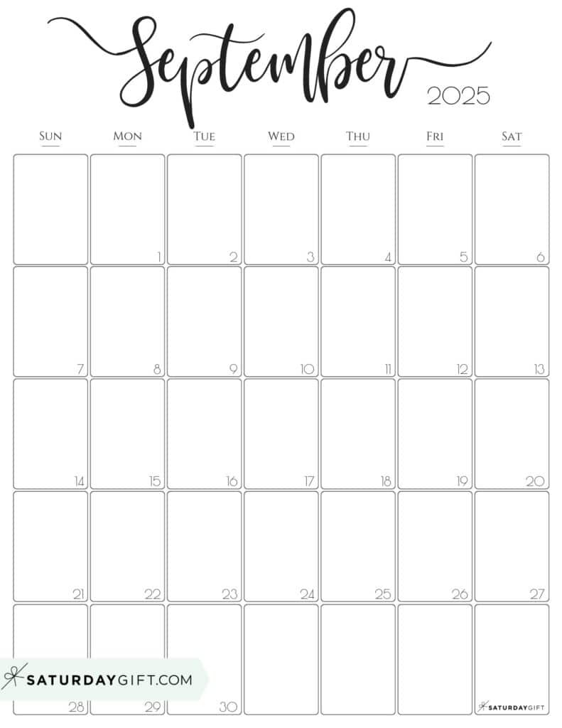 September 2025 Calendar - 20 Cute &amp;amp; Free Printables | Saturdaygift regarding September 2025 Calendar Printable Vertical