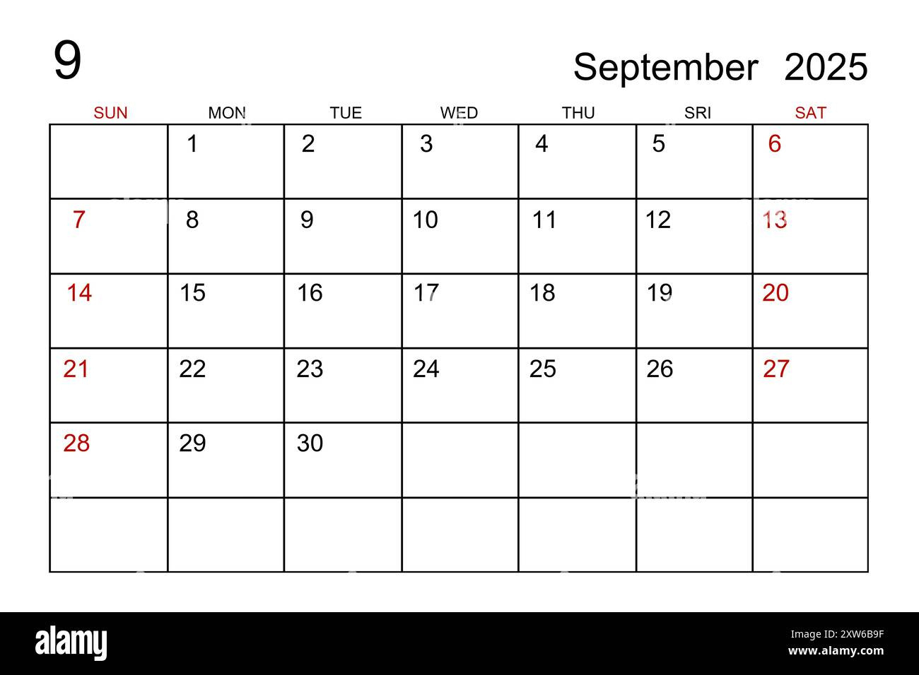 September 2025 Calendar Template On White Paper Background Stock throughout September Detail Schedule Calendar 2025 Printable