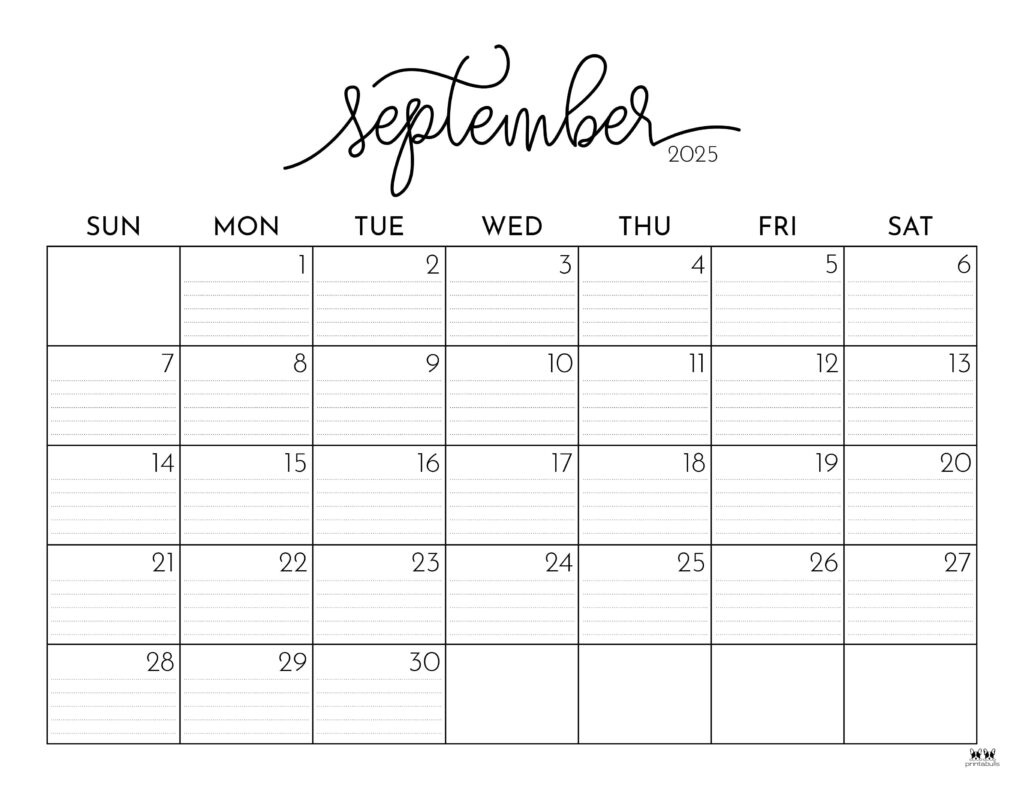 September 2025 Calendars - 107 Free Printables | Printabulls in Sept Calendar 2025 Printable