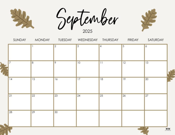 September 2025 Monthly Calendar Printable