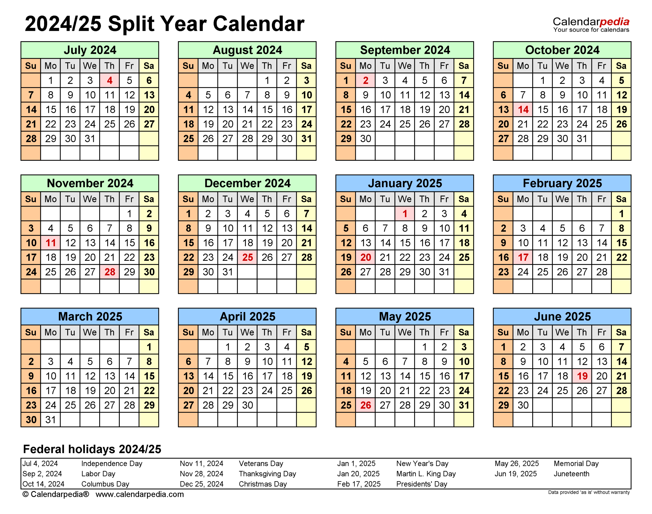 Split Year Calendars 2024/2025 (July To June) - Pdf Templates in Printable Calendar July 2025 Through June 2025