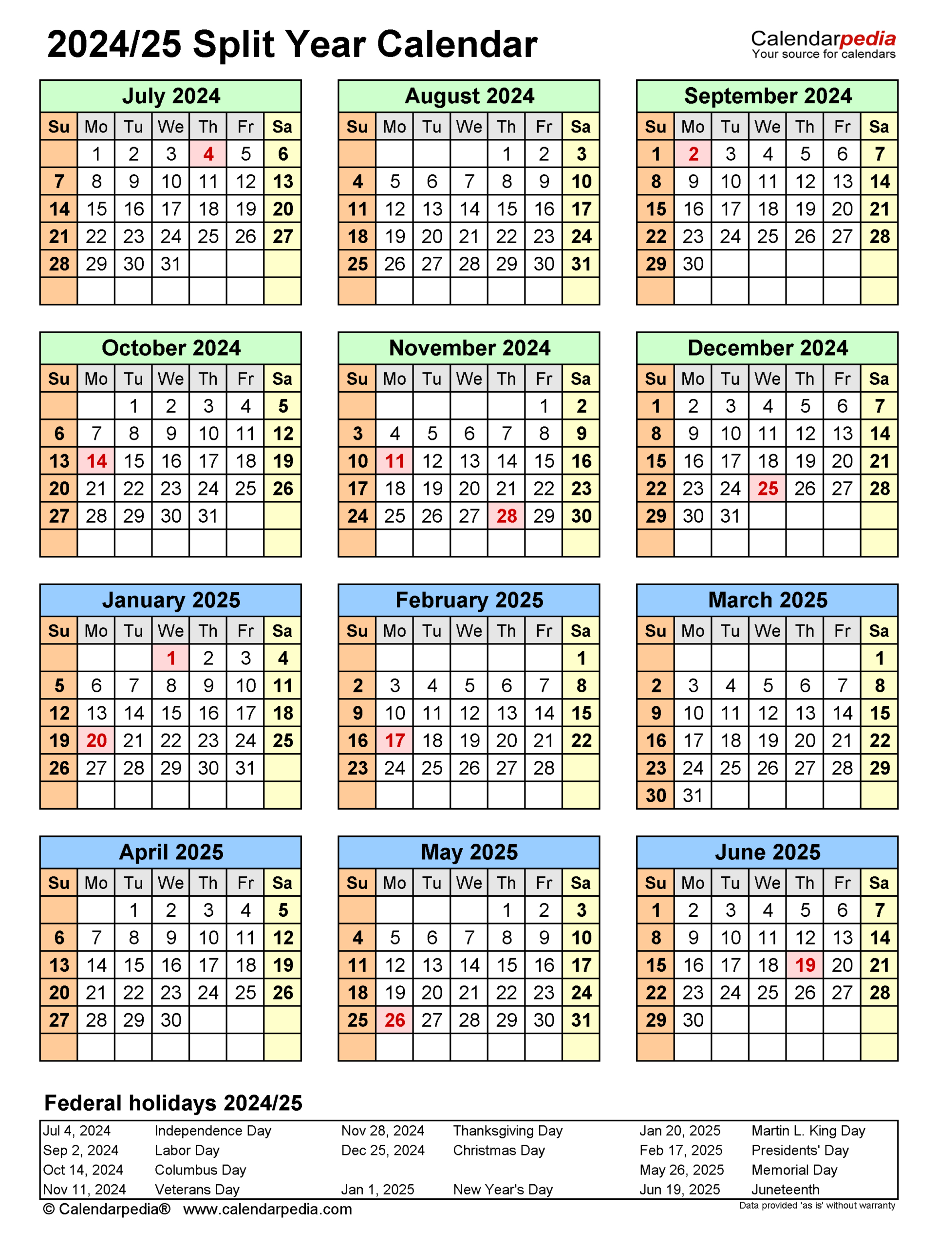 Split Year Calendars 2024/2025 (July To June) - Pdf Templates with regard to Printable Calendar July 2025 To June 2025