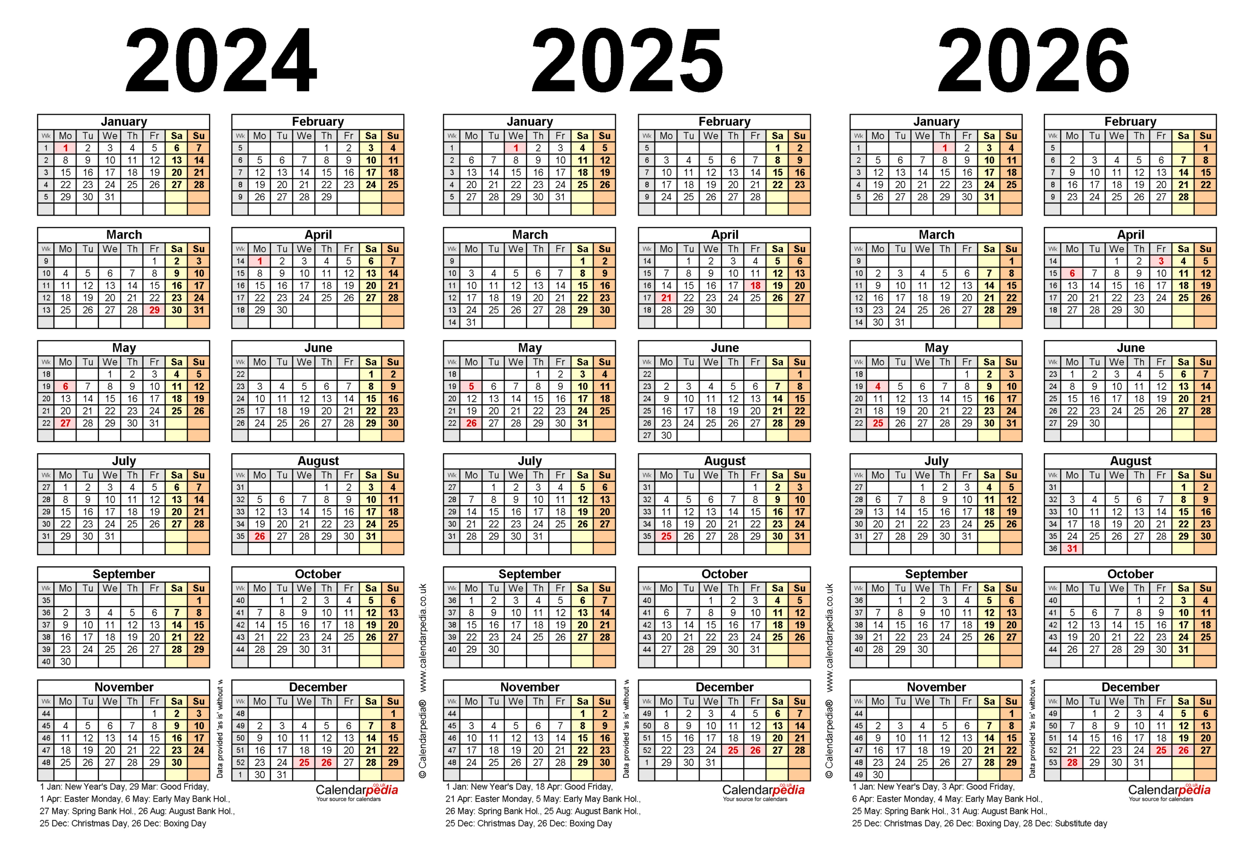 Three Year Calendars For 2024, 2025 &amp;amp; 2026 (Uk) For Pdf for 3 Year Calendar 2024 to 2025 Printable