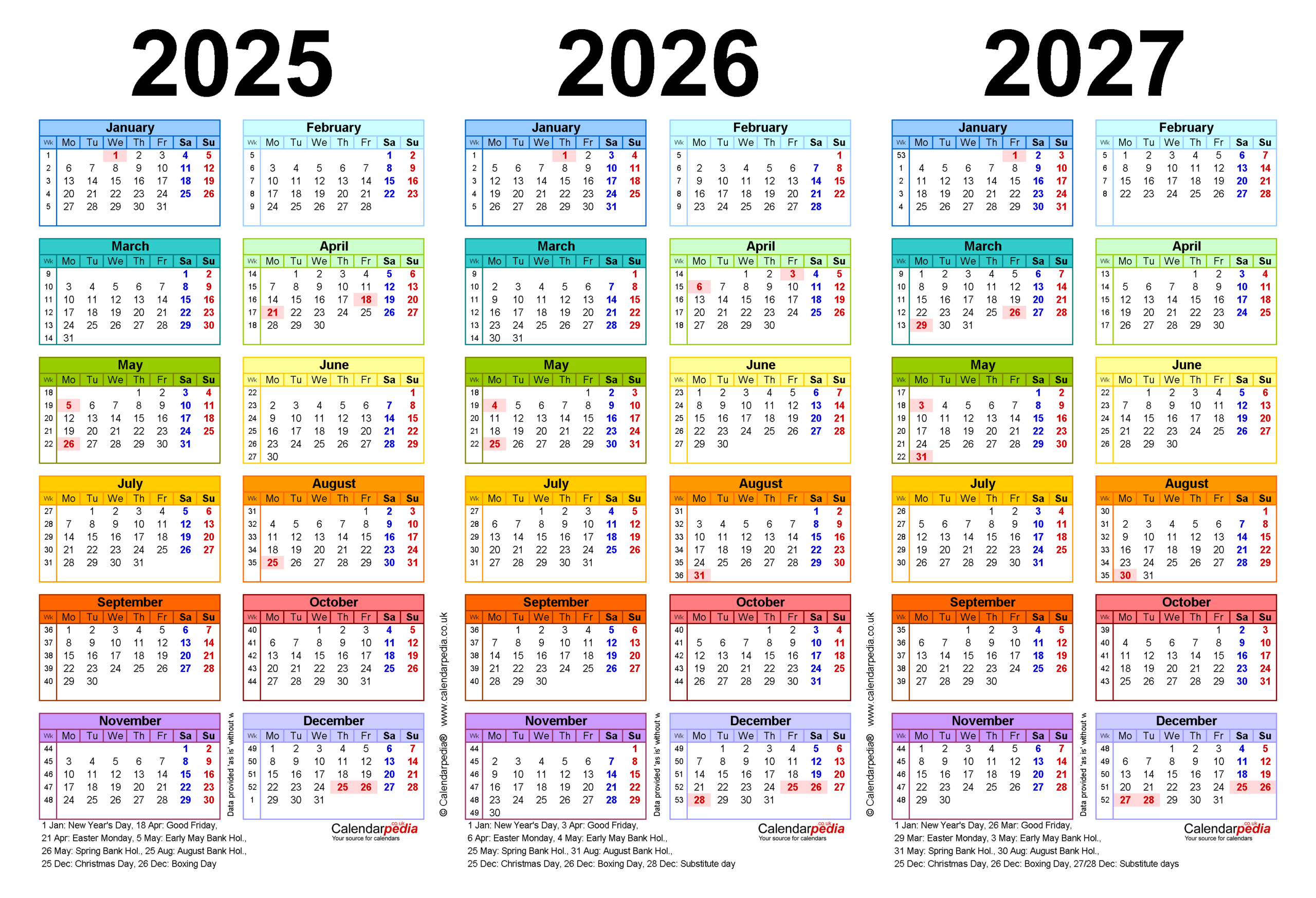 Three Year Calendars For 2025, 2026 &amp;amp; 2027 (Uk) For Pdf in 3 Year Calendar 2025 To 2026 Printable