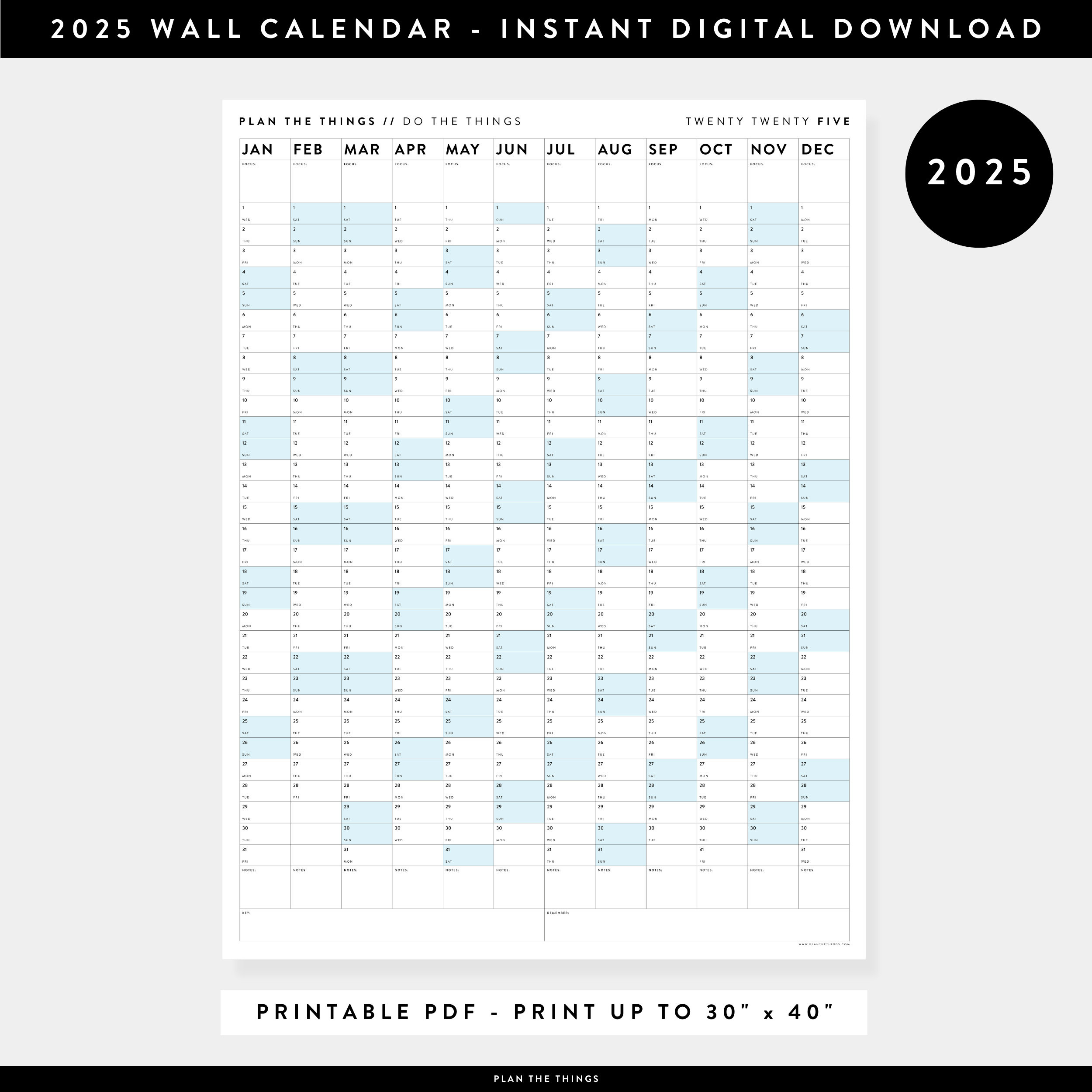 Wandkalender 2025 Zum Ausdrucken Digitale Pdf-Sofortdownload 2025 within Printable 2025 Wall Calendar