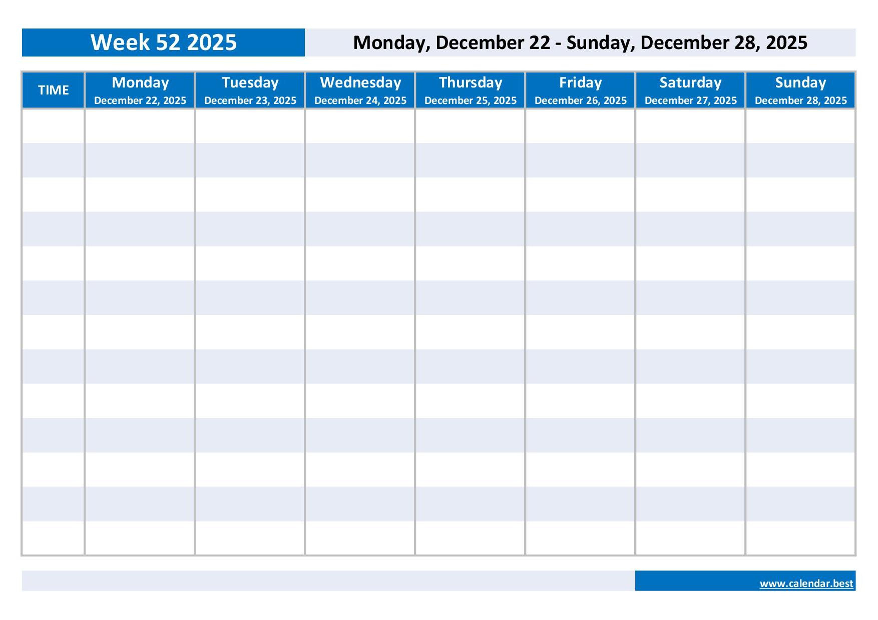 Week 52 2025: Dates, Calendar And Weekly Schedule To Print with regard to 52 Week Calendar 2025 Printable