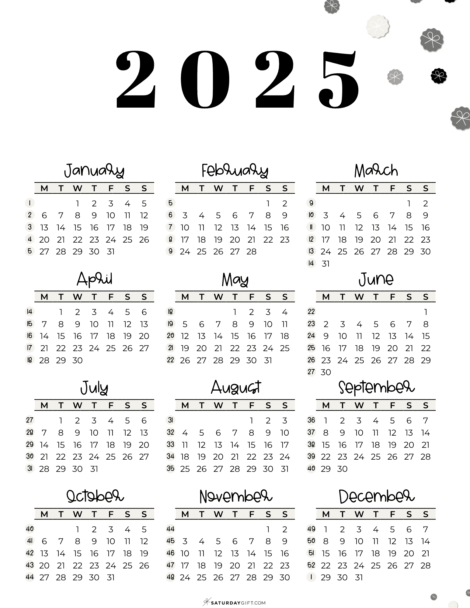 Week Numbers For 2025 - What Week Is It? | Saturdaygift for 2025 Calendar By Weeks Printable