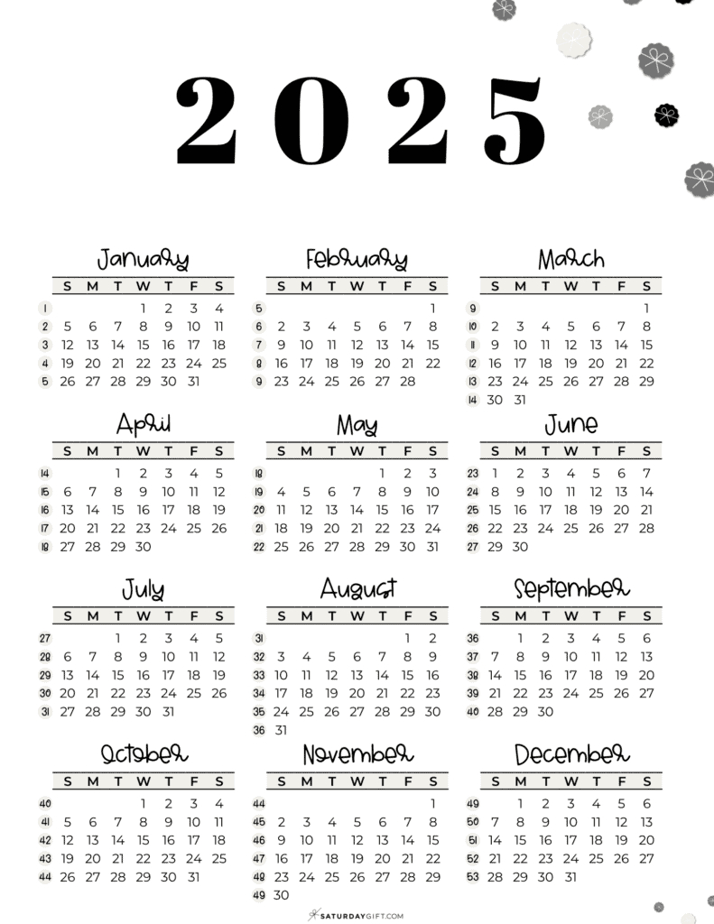 Week Numbers For 2025 - What Week Is It? | Saturdaygift pertaining to 2025 Calendar with Week Numbers Printable Free Download