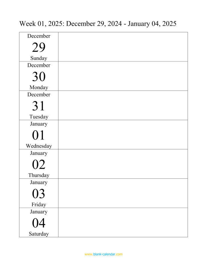 Printable Weekly Calendar 2025