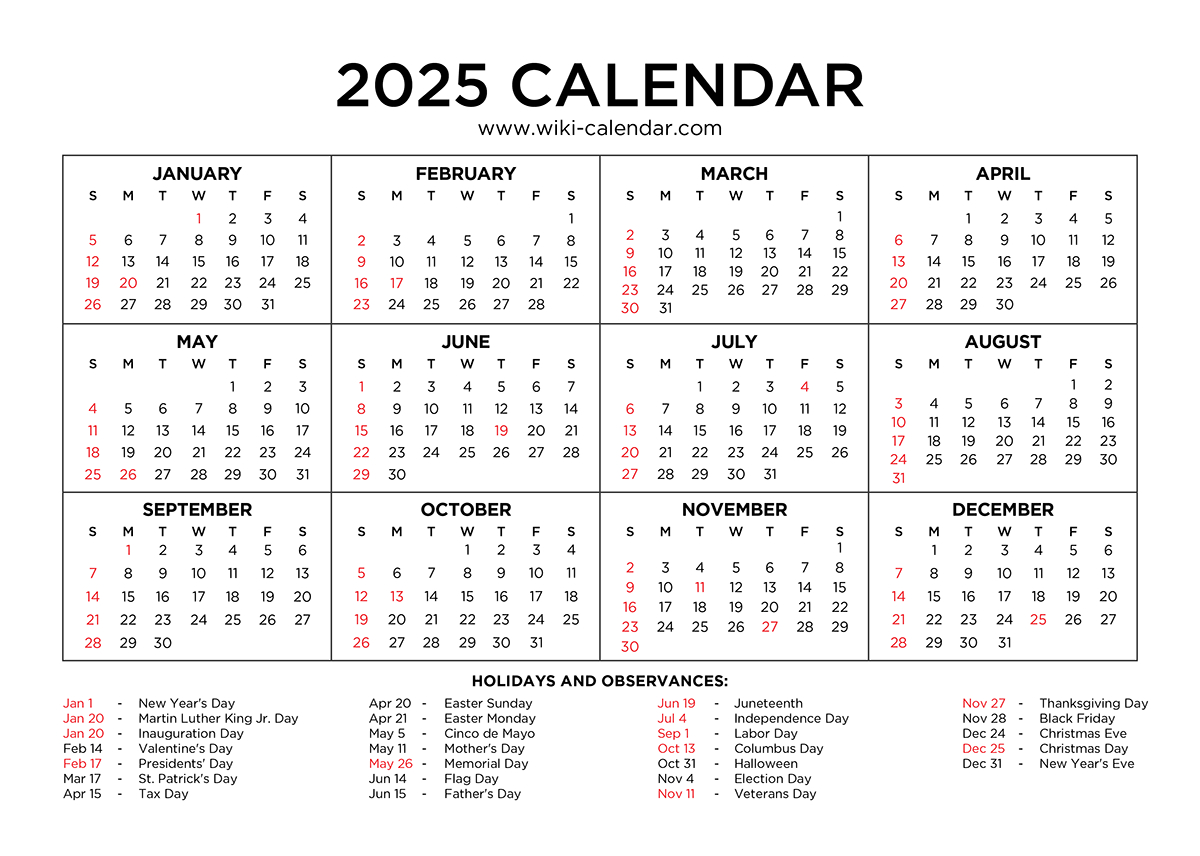 Year 2025 Calendar Printable With Holidays - Wiki Calendar intended for 2025 Calendar with Religious Holidays Printable