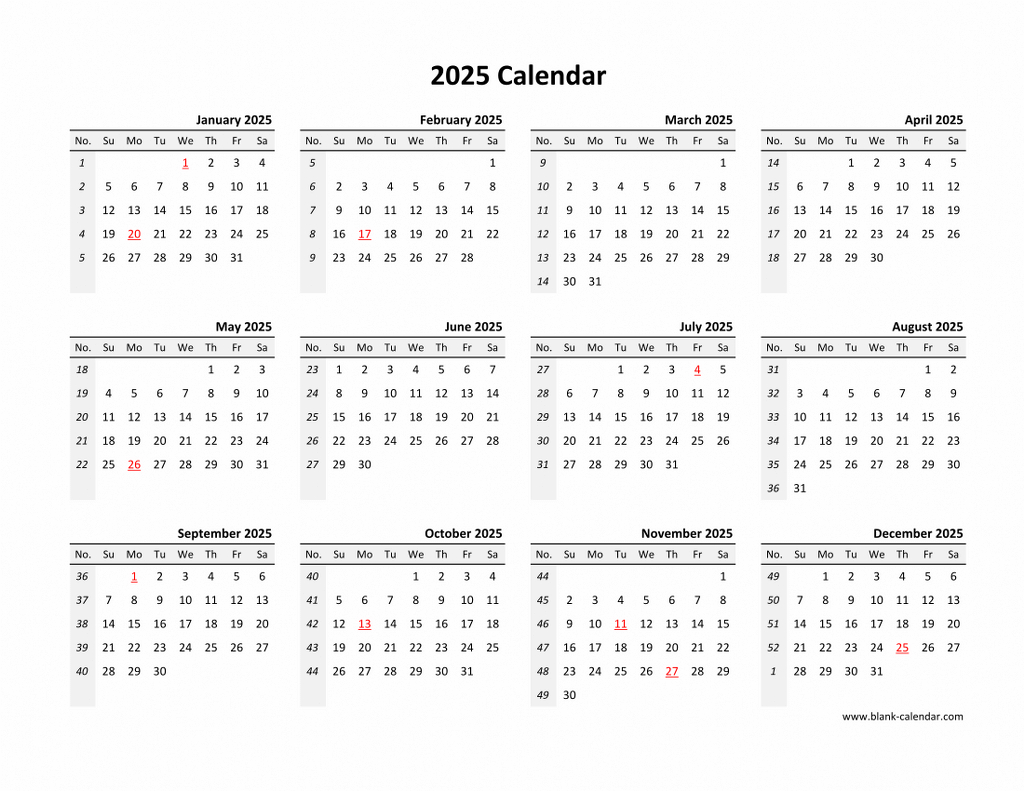 Yearly 2025 Calendars with regard to Free Printable Blank Calendar Template 2025