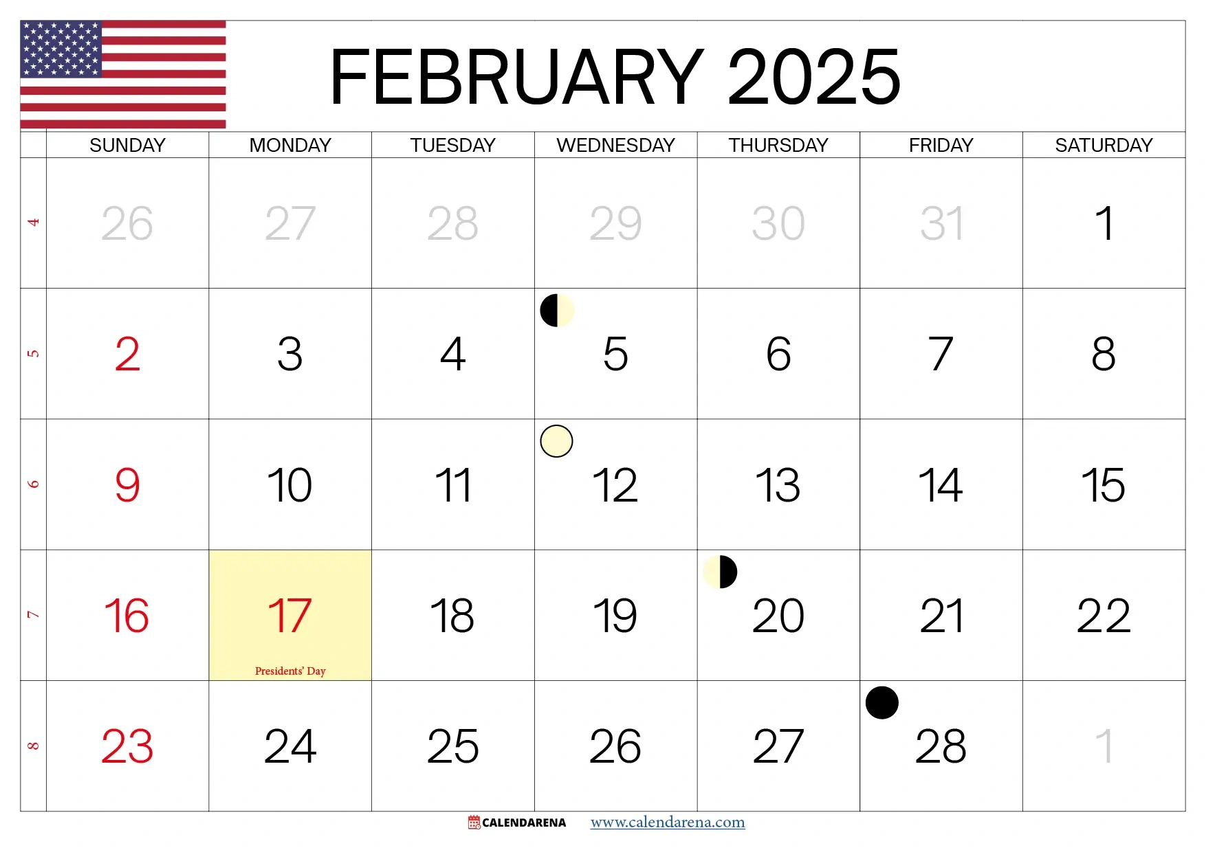 February 2025 Holidays Calendar Printable Calendars