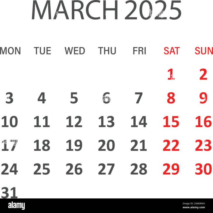 March Clip Art Calendar 2025