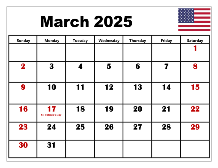 March 2025 Calendar with Holidays Printable Free
