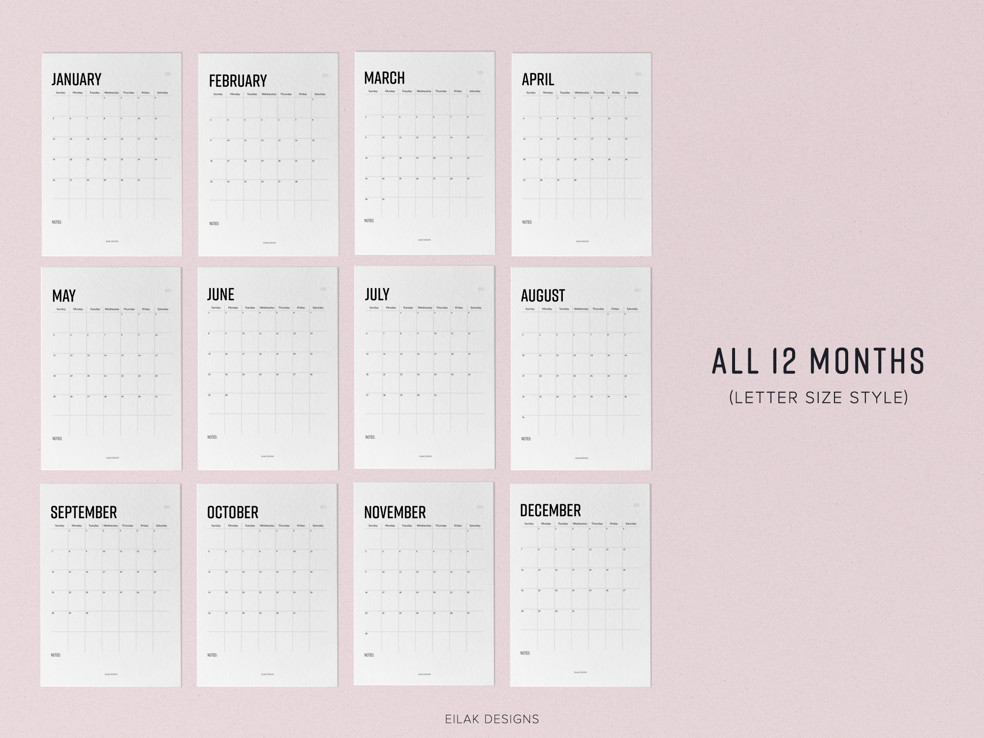 2025 Monthly Calendar Minimalistic | Digital Download in April 2025 Calendar Printable Waterproof