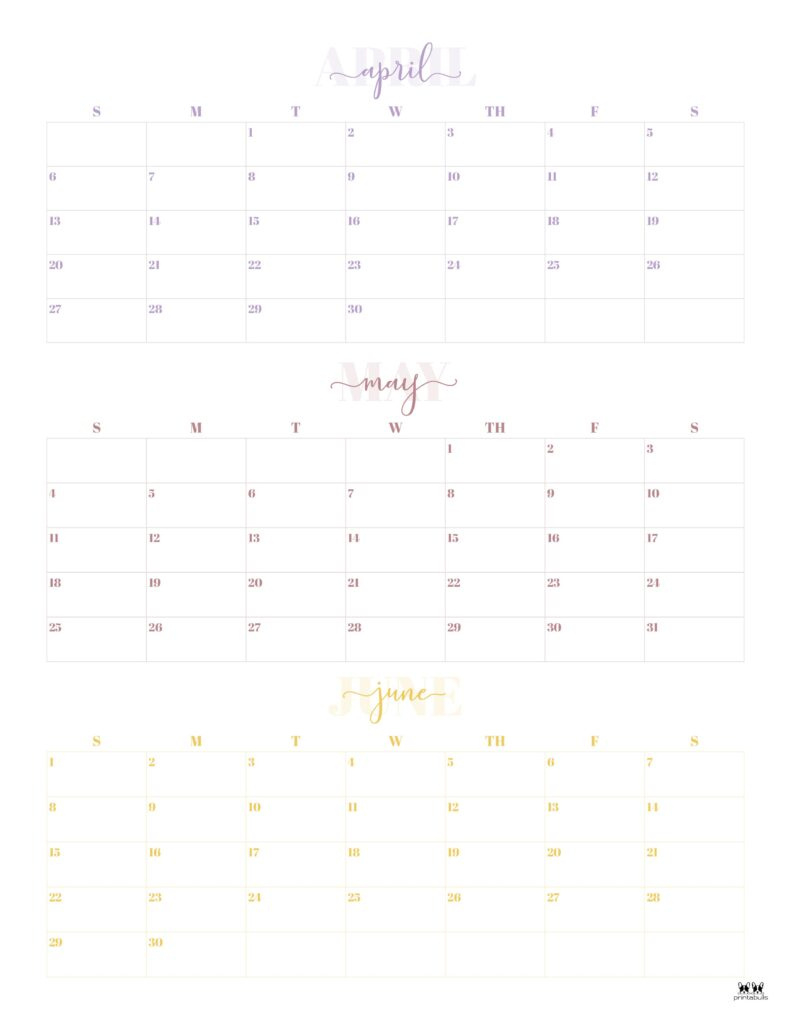 2025 Three Month/Quarterly Calendars - 36 Free Cals | Printabulls in 3 Month Printable Calendar 2025 March April May