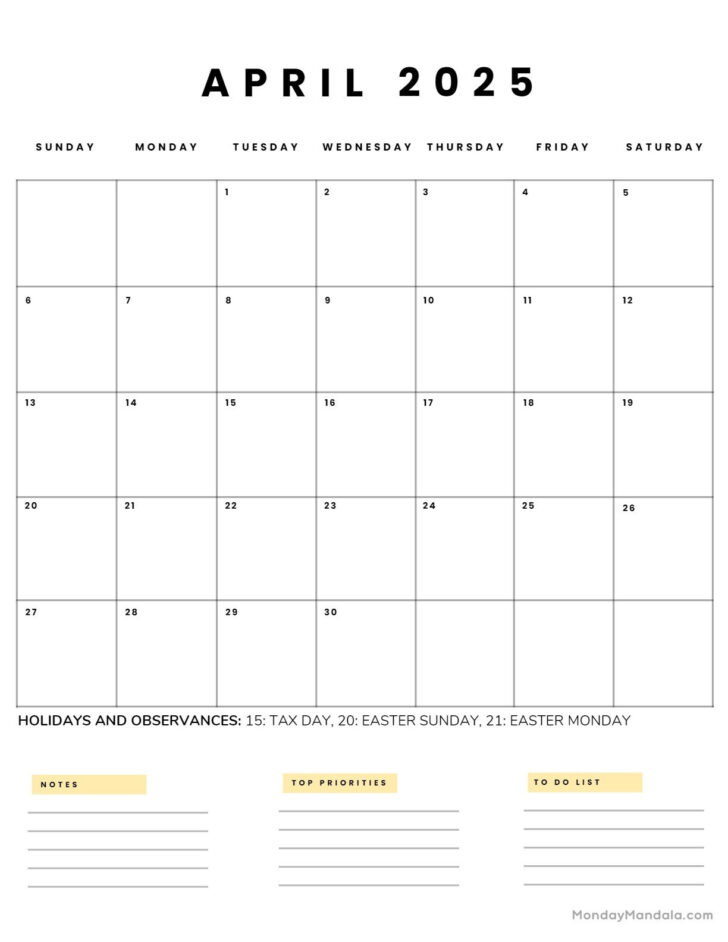 2025 Printable Calendar April