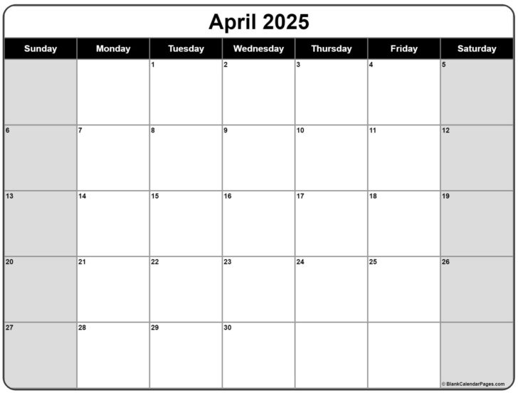 April Calendar 2025 Printable Free