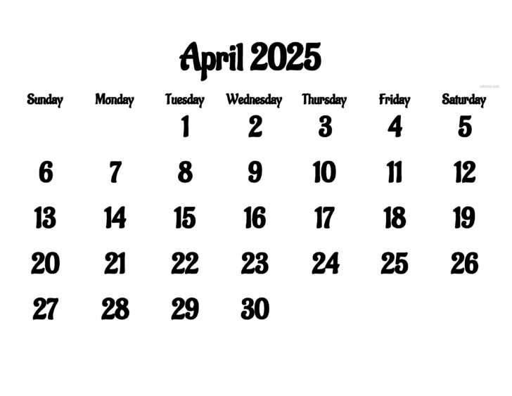 April 2025 Printable Calendar Landscape