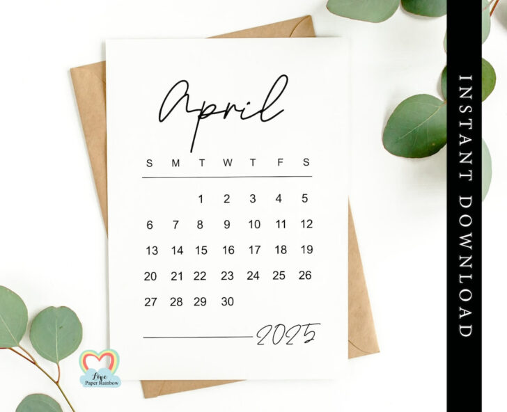 April 2025 Calendar Printable Baby Shower