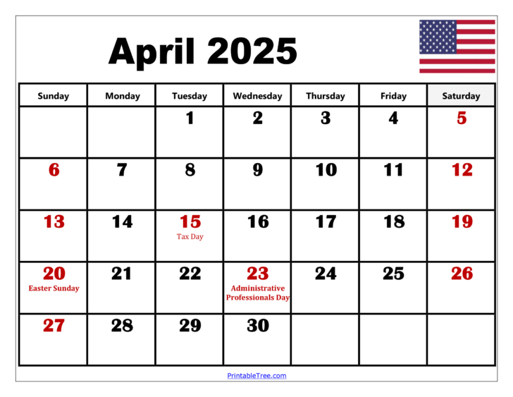 April 2025 Calendar Printable with Holidays