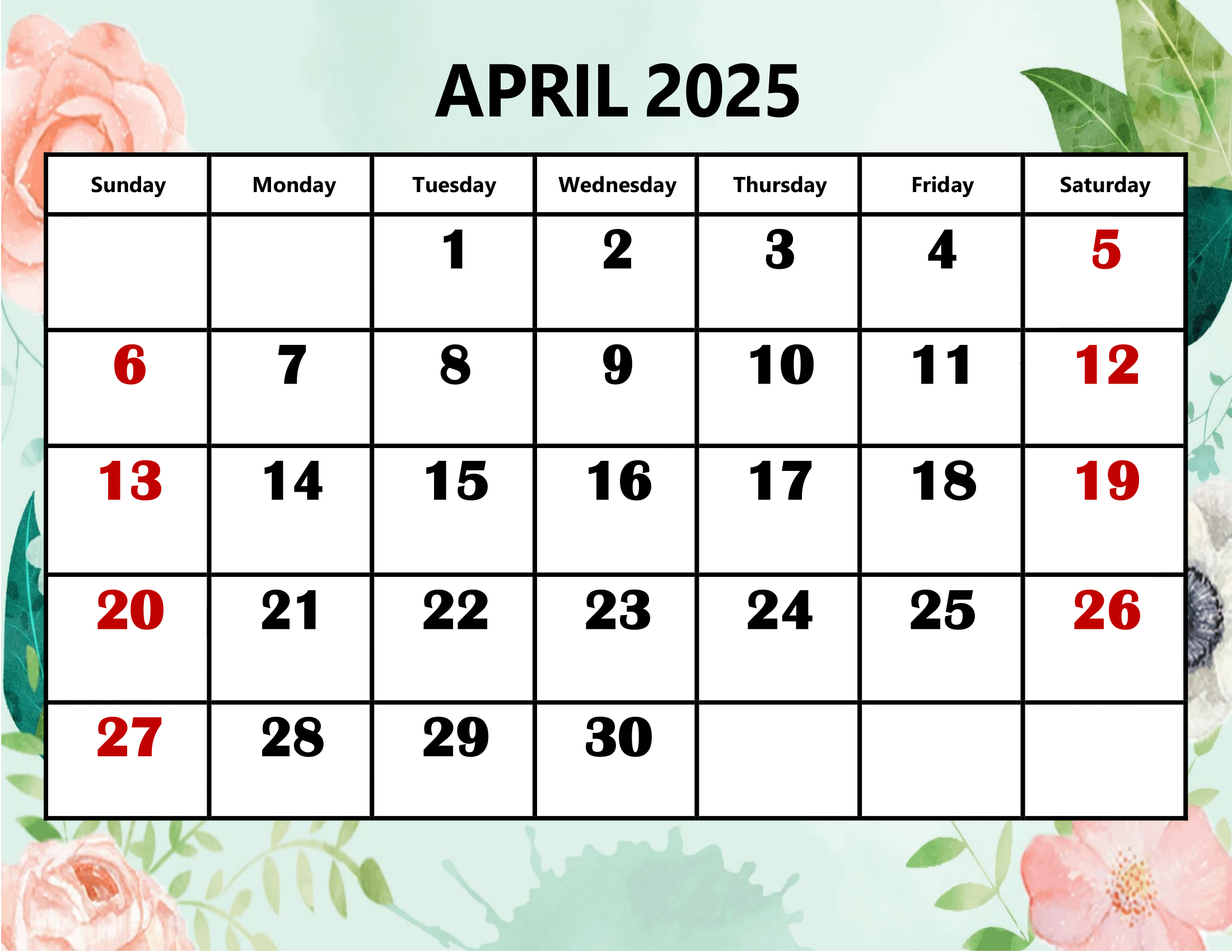 April 2025 Calendar Printable Pdf Template With Holidays throughout April 2025 Printable Landscape Calendar With Flowers