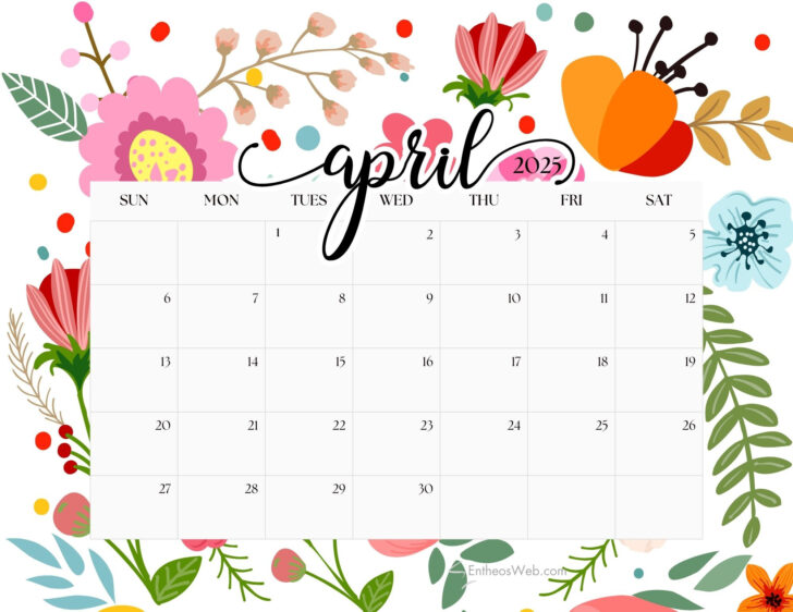 Cute April Calendar 2025 Printable