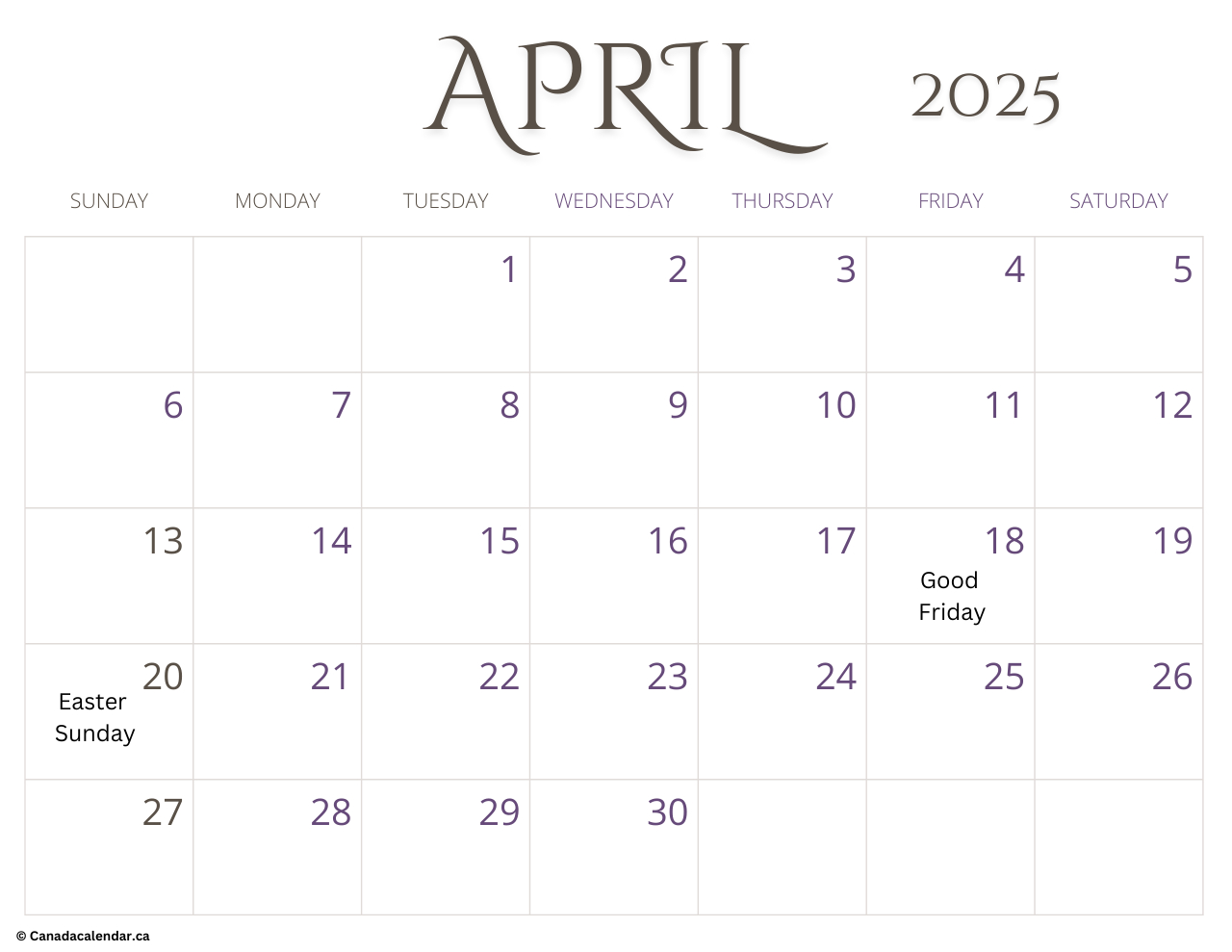 April 2025 Calendar With Holidays [Free Templates] - Free with regard to April 2025 Calendar Printable Canada