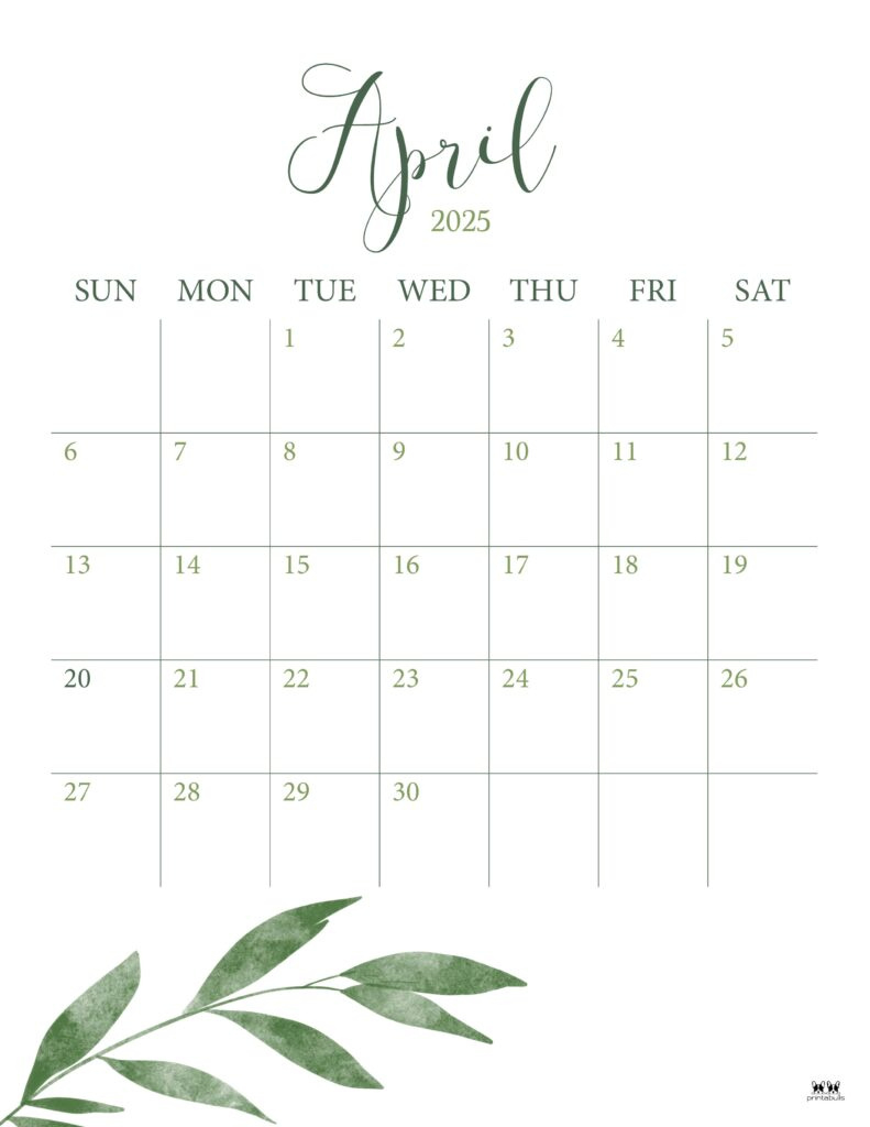 April 2025 Calendars - 107 Free Printables | Printabulls for Cute April Calendar 2025 Printable