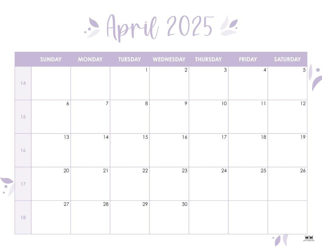 April 2025 Calendars - 107 Free Printables | Printabulls inside April 2025 Printable Landscape Calendar With Flowers