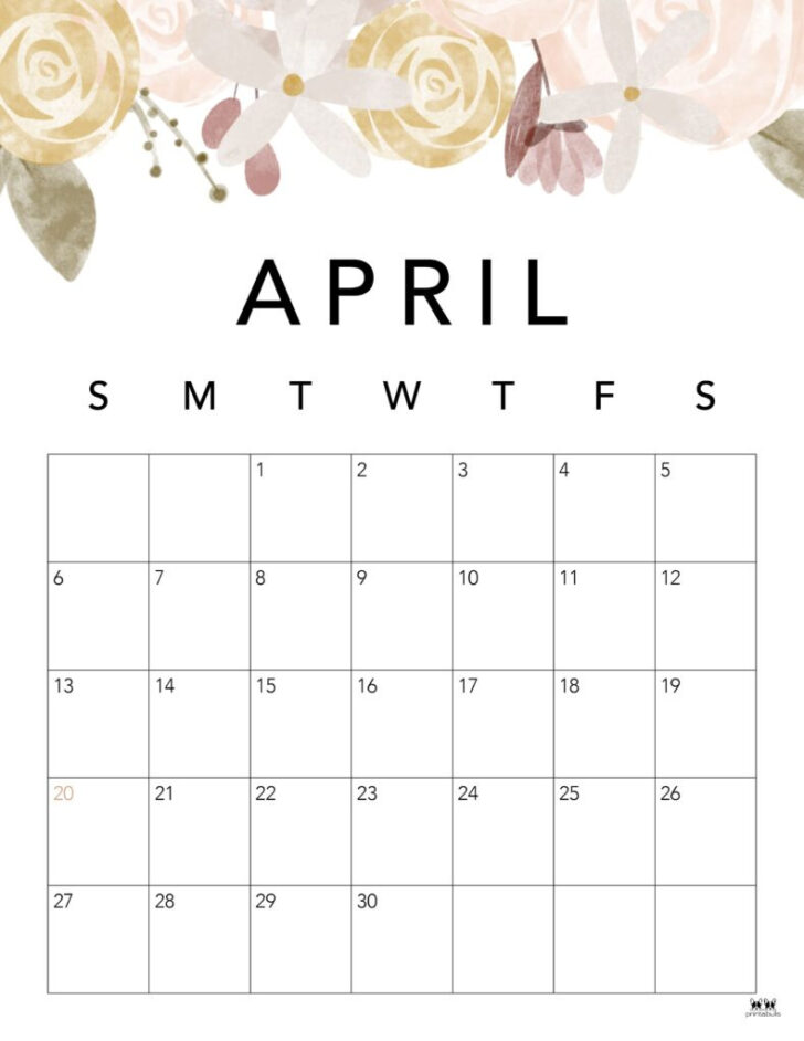 April 2025 Printable Calendar with Flowers Free