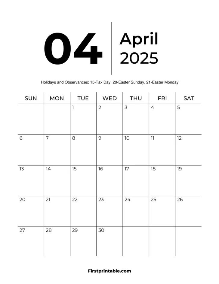 April 2025 Calendar Printable Calendar