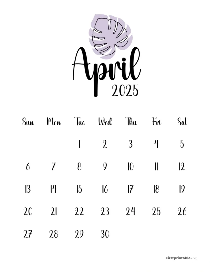 April 2025 Black and White Calendar Printable Cute