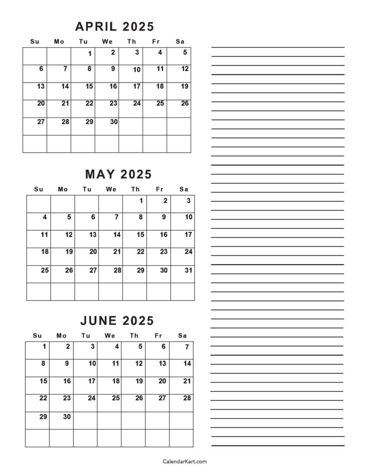 Printable Calendar April May June 2025