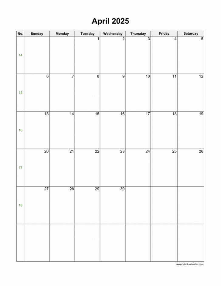 April 2025 Weekly Printable Calendar