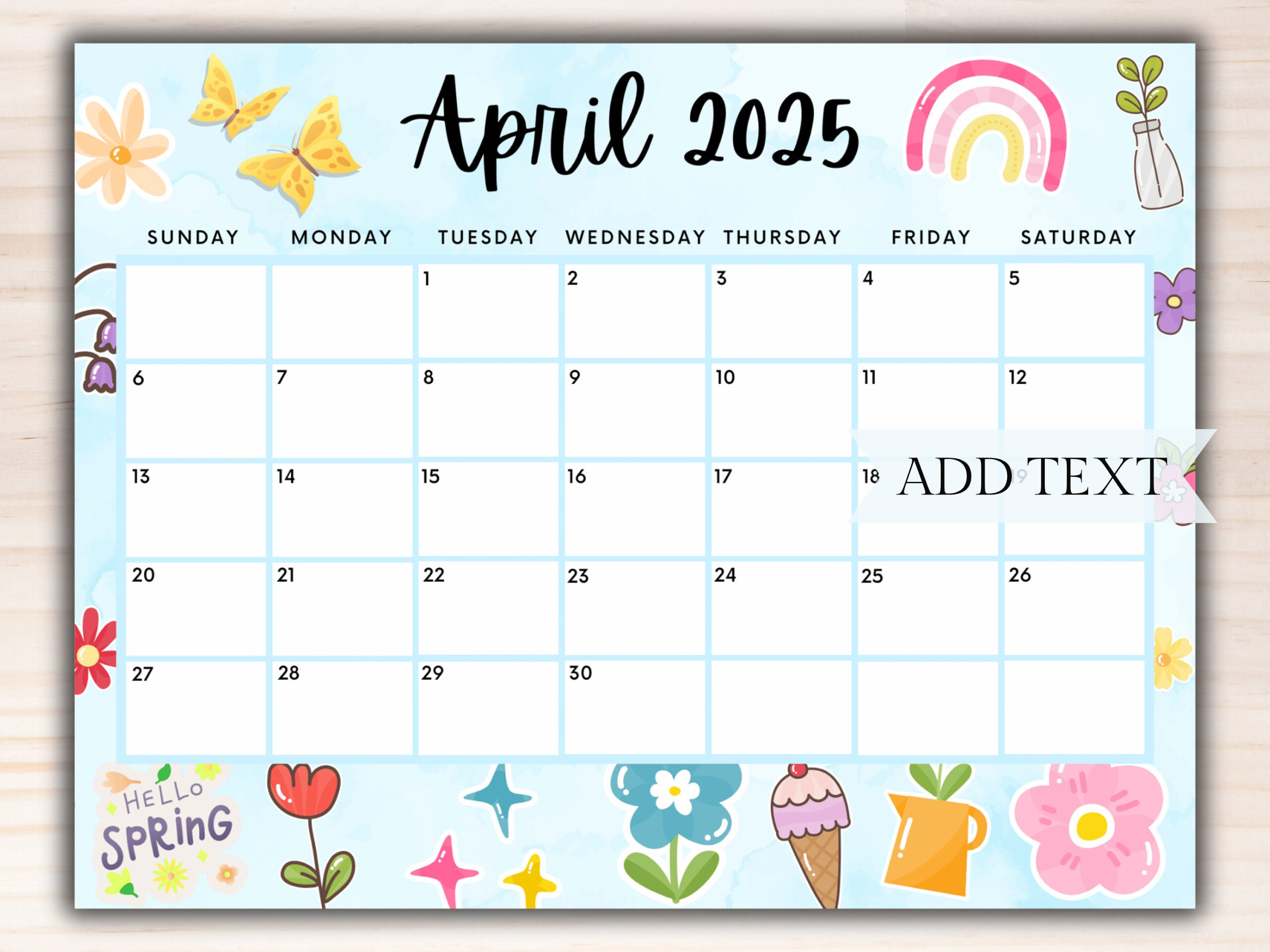 Editable April 2025 Calendar, Printable Calendar Blue W/ Colorful inside April 2025 Calendar Printable Countdown