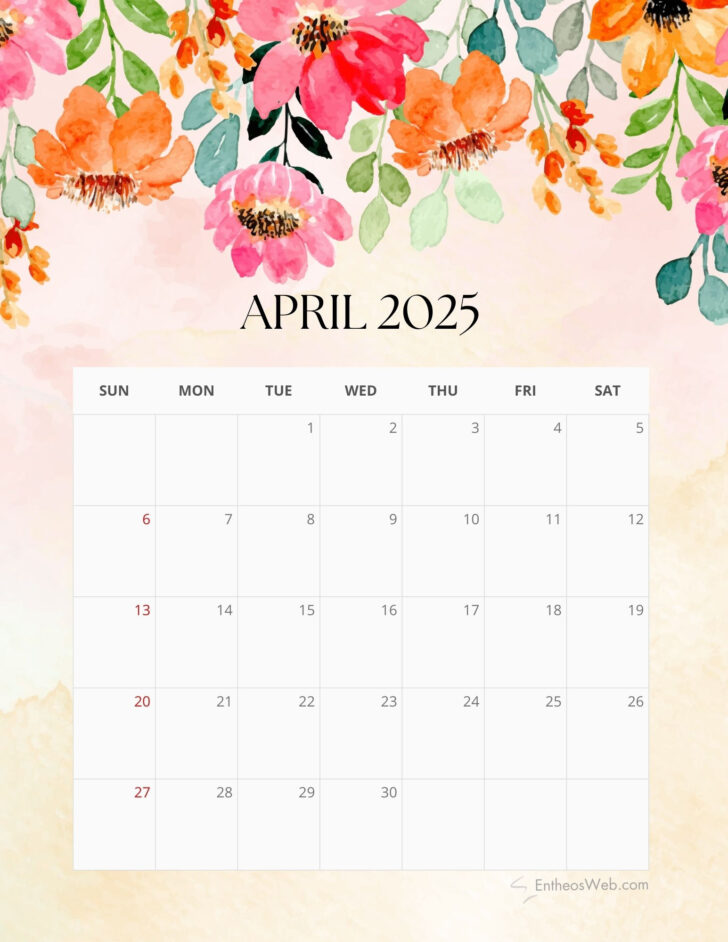 April 2025 Calendar Printable Floral